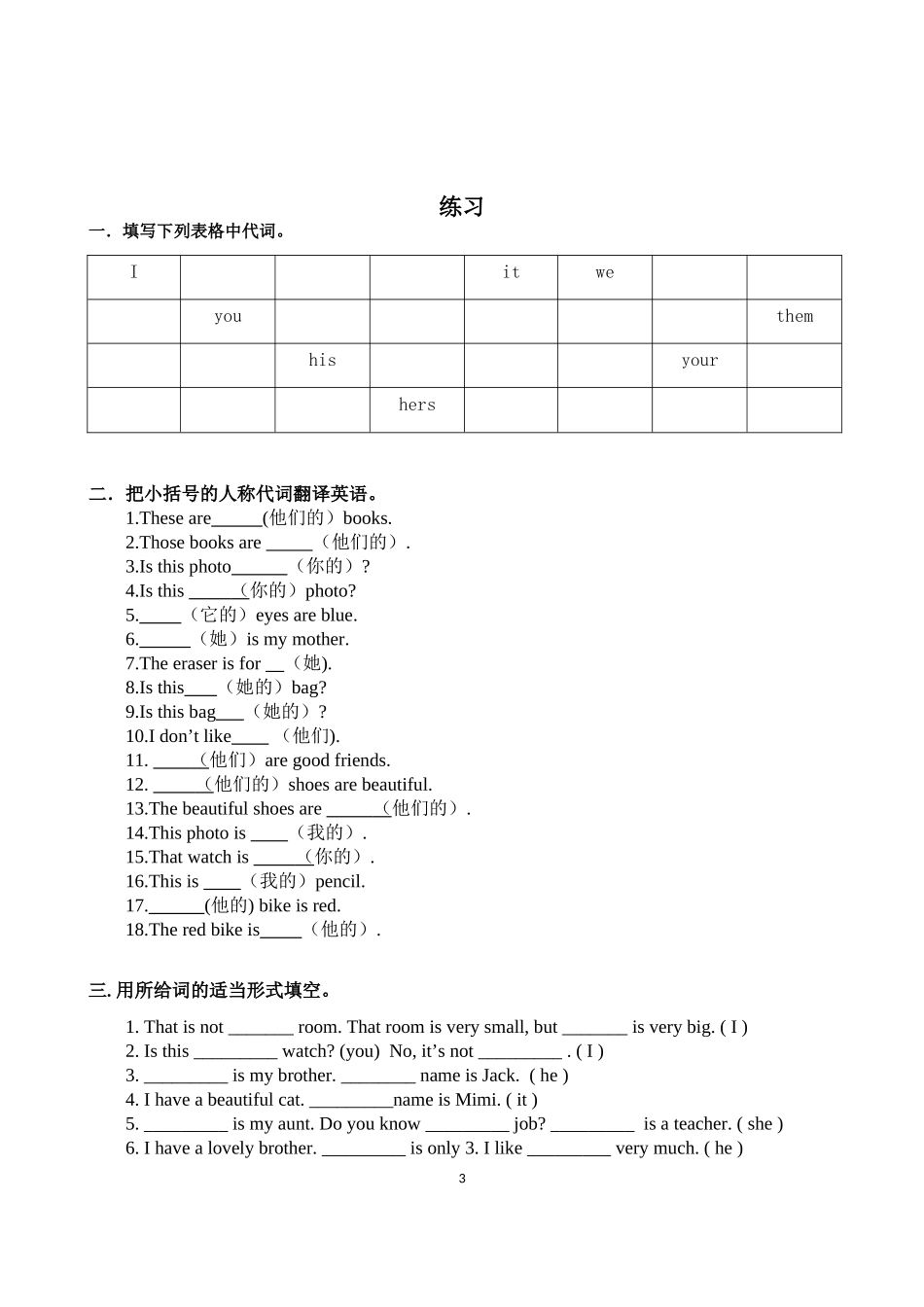 人称代词和物主代词复习_第3页