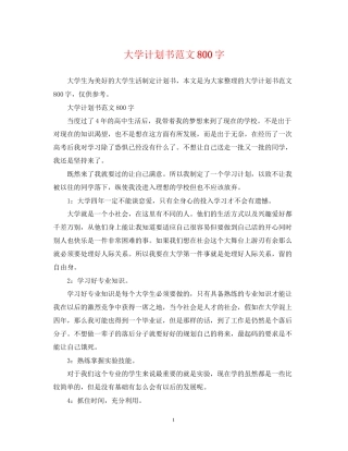大学计划书范文800字