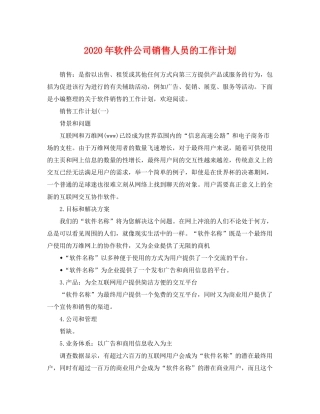 2020年软件公司销售人员的工作计划