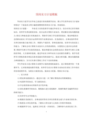 顶岗实习计划模板