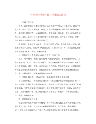 上半年计划生育工作情况范文