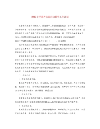 小学课外实践活动教学工作计划