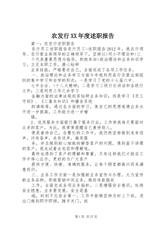 农发行XX年度述职报告