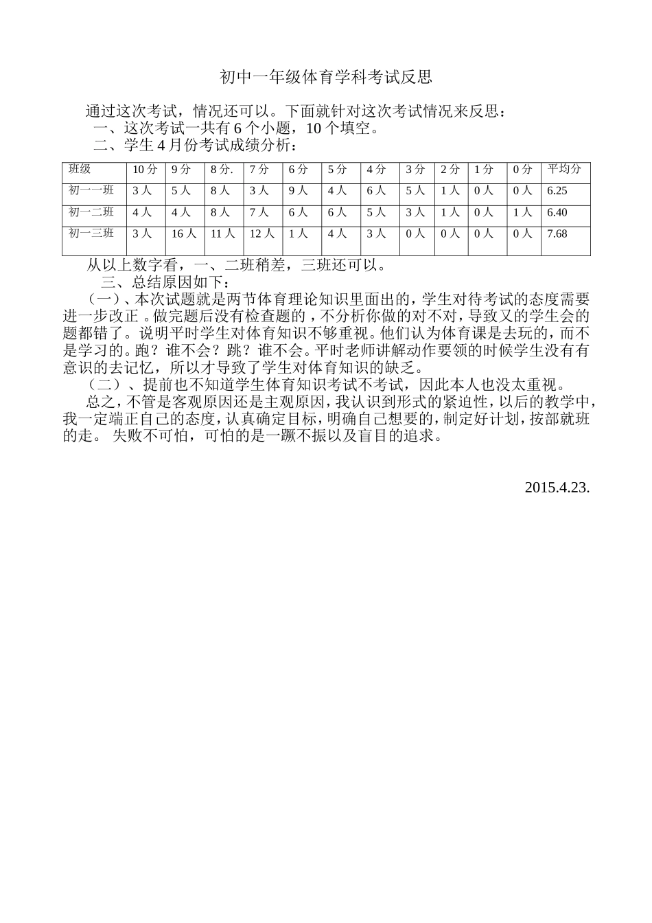 学生4月份体育与健康考试情况分析_第1页