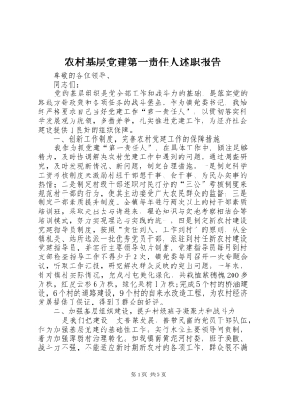 农村基层党建第一责任人述职报告