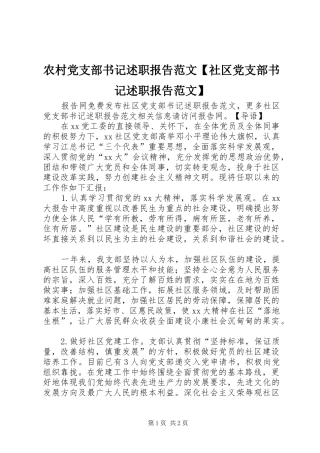 农村党支部书记述职报告范文【社区党支部书记述职报告范文】