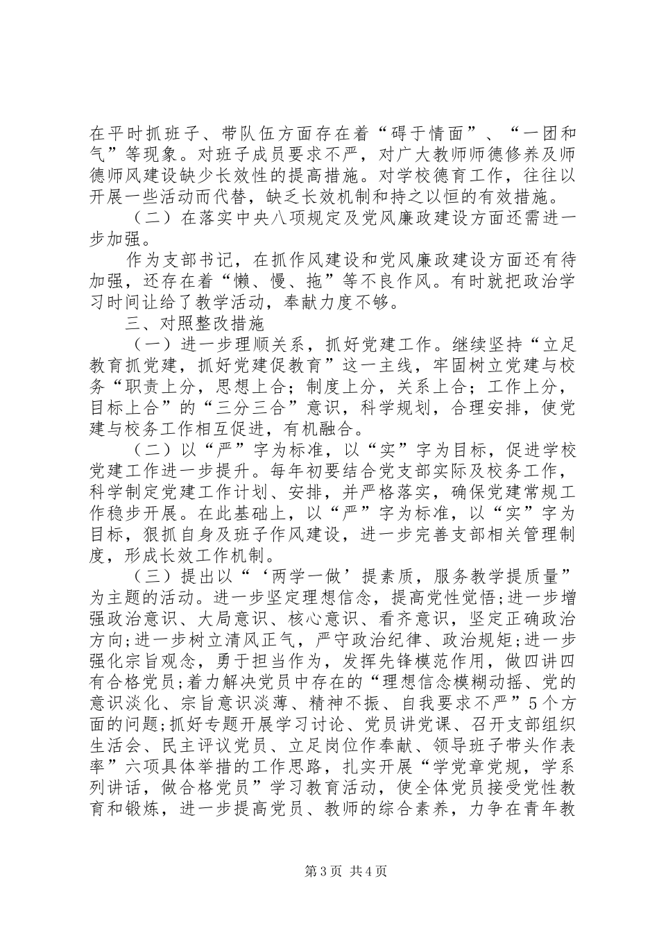 联合党支部支部班子述职情况及对照检查整改材料_第3页