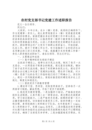 农村党支部书记党建工作述职报告