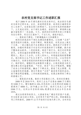 农村党支部书记工作述职汇报