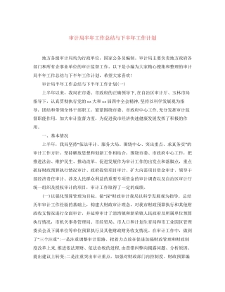 审计局半年工作总结与下半年工作计划
