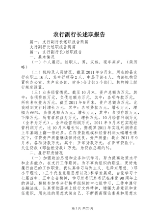 农行副行长述职报告