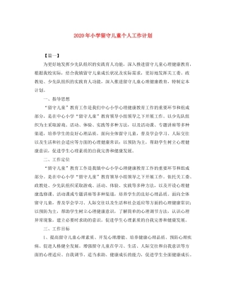 2020年小学留守儿童个人工作计划