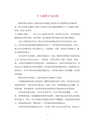 个人减肥计划表格
