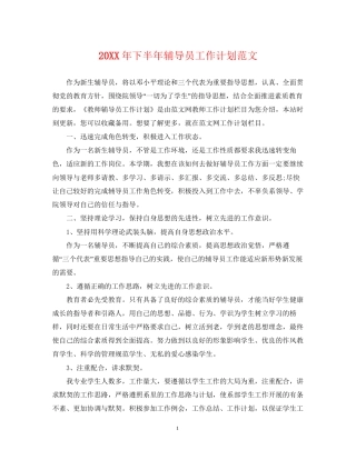 下半年辅导员工作计划范文