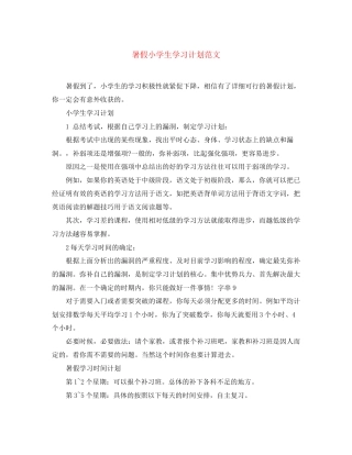 暑假小学生学习计划范文