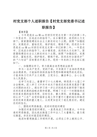 村党支部个人述职报告【村党支部党委书记述职报告】