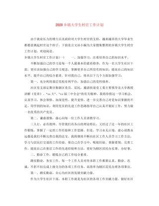 乡镇大学生村官工作计划