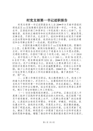村党支部第一书记述职报告