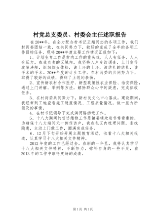 村党总支委员、村委会主任述职报告