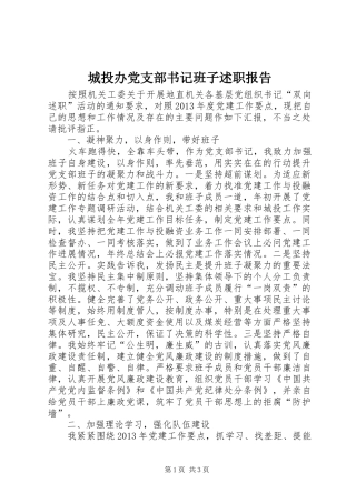 城投办党支部书记班子述职报告