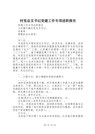 村党总支书记党建工作专项述职报告