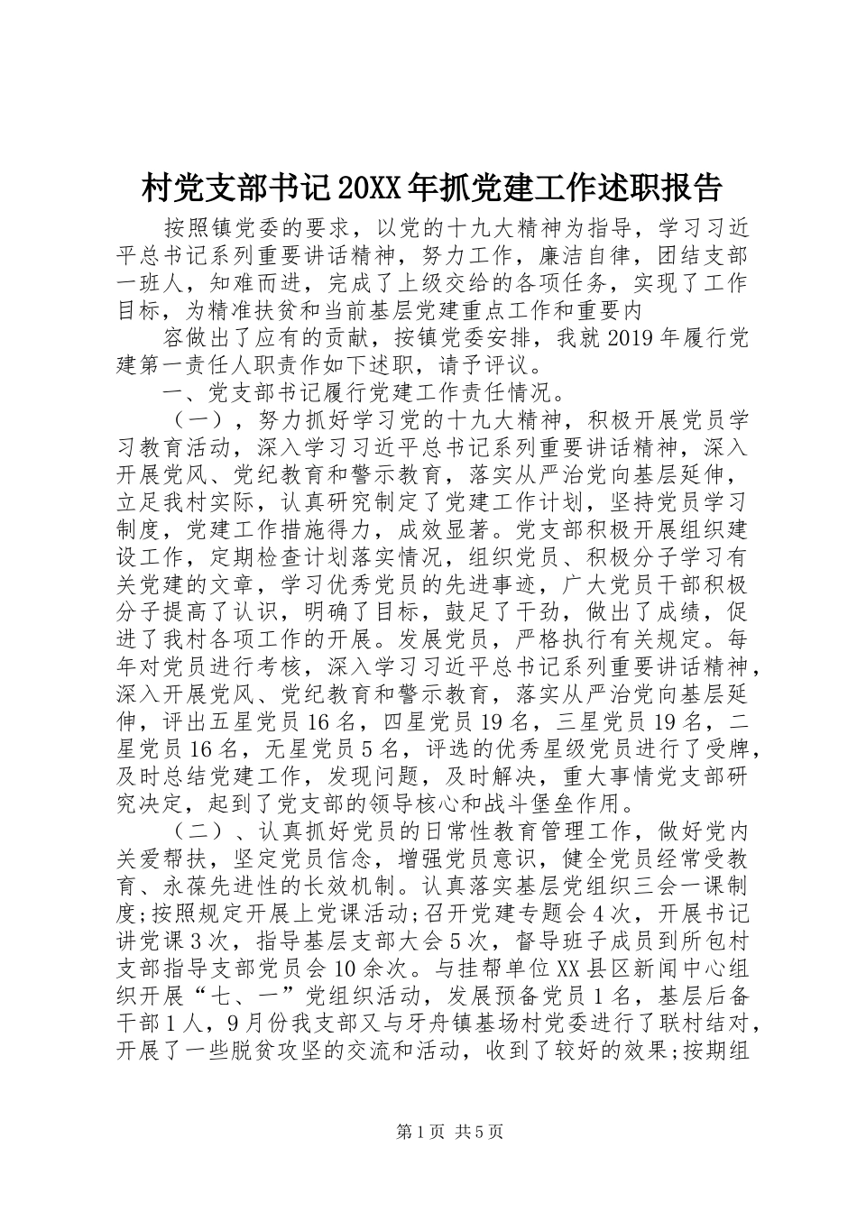 村党支部书记20XX年抓党建工作述职报告_第1页