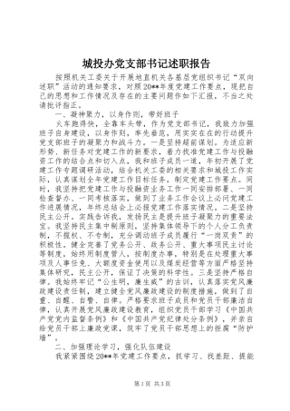 城投办党支部书记述职报告