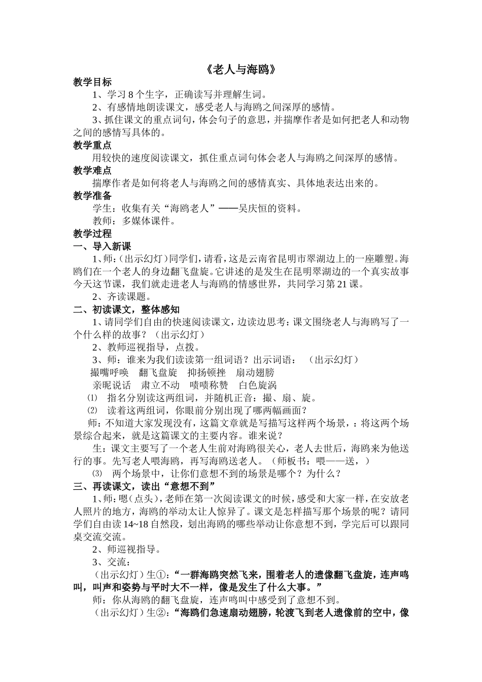 老人与海鸥教案_第1页