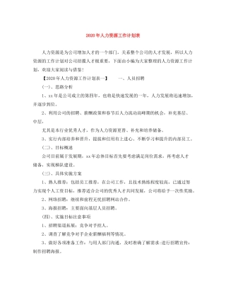2020年人力资源工作计划表