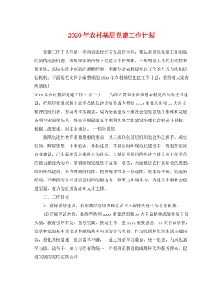2020年农村基层党建工作计划2