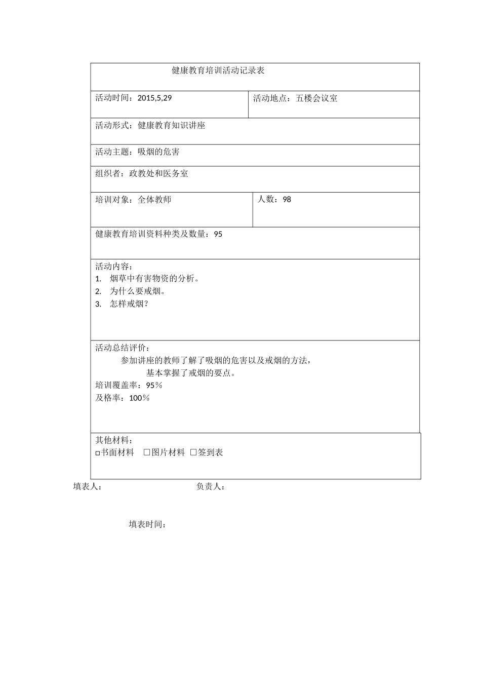 健康教育培训活动记录表_第1页