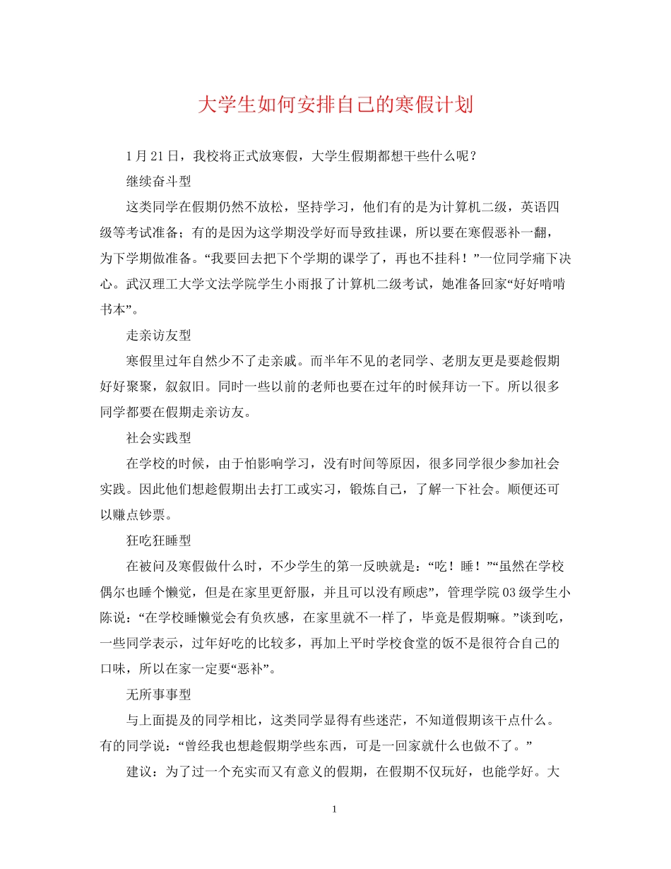 大学生如何安排自己的寒假计划_第1页