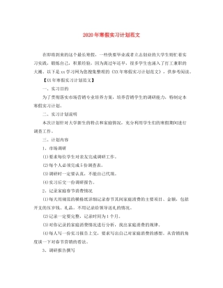 2020年寒假实习计划范文