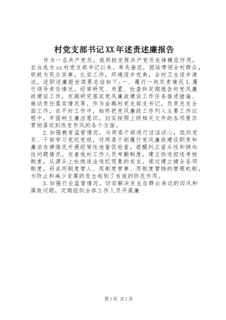 村党支部书记XX年述责述廉报告