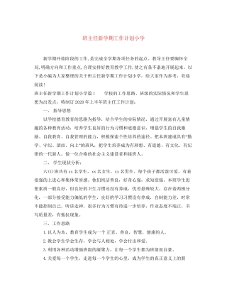 班主任新学期工作计划小学