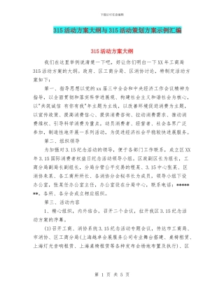 315活动方案大纲与315活动策划方案示例汇编