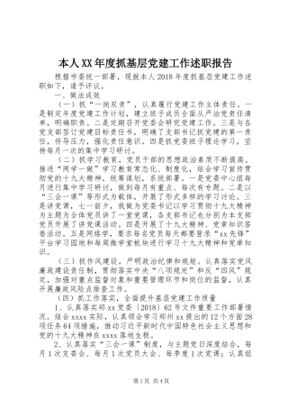 本人XX年度抓基层党建工作述职报告