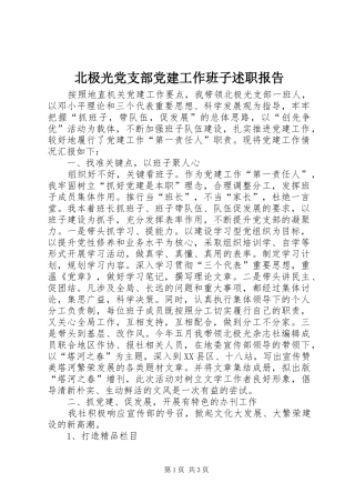 北极光党支部党建工作班子述职报告