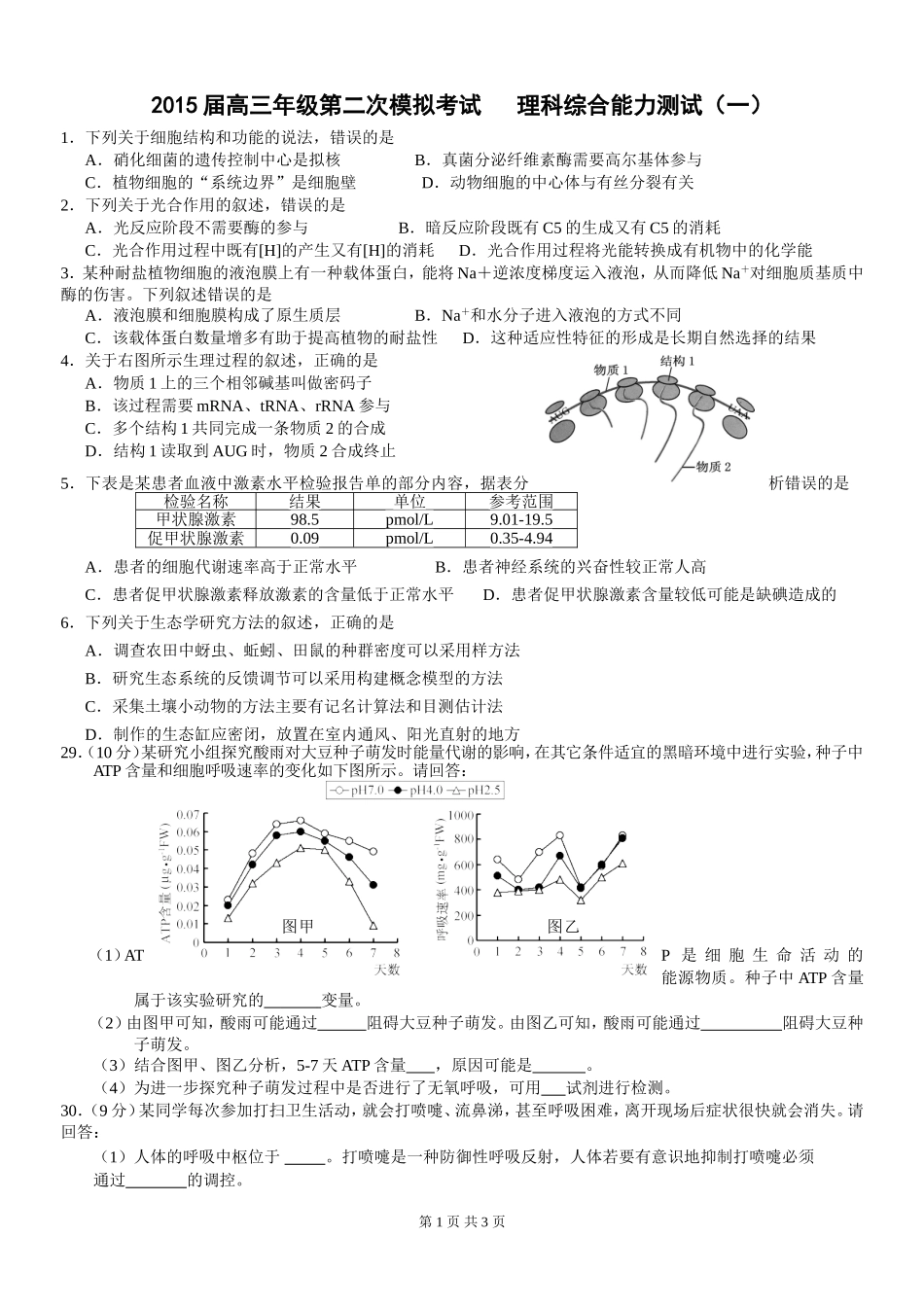 理科综合能力测试（一）_第1页