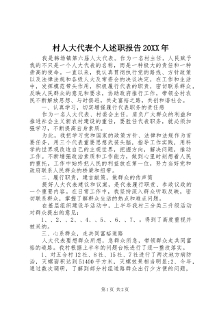 村人大代表个人述职报告20XX年