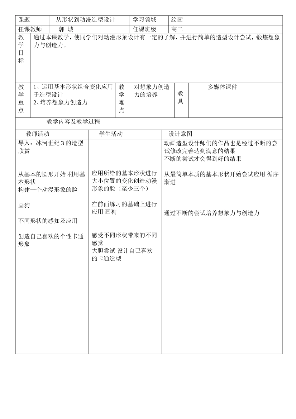 从形状到动漫造型设计教学设计_第1页