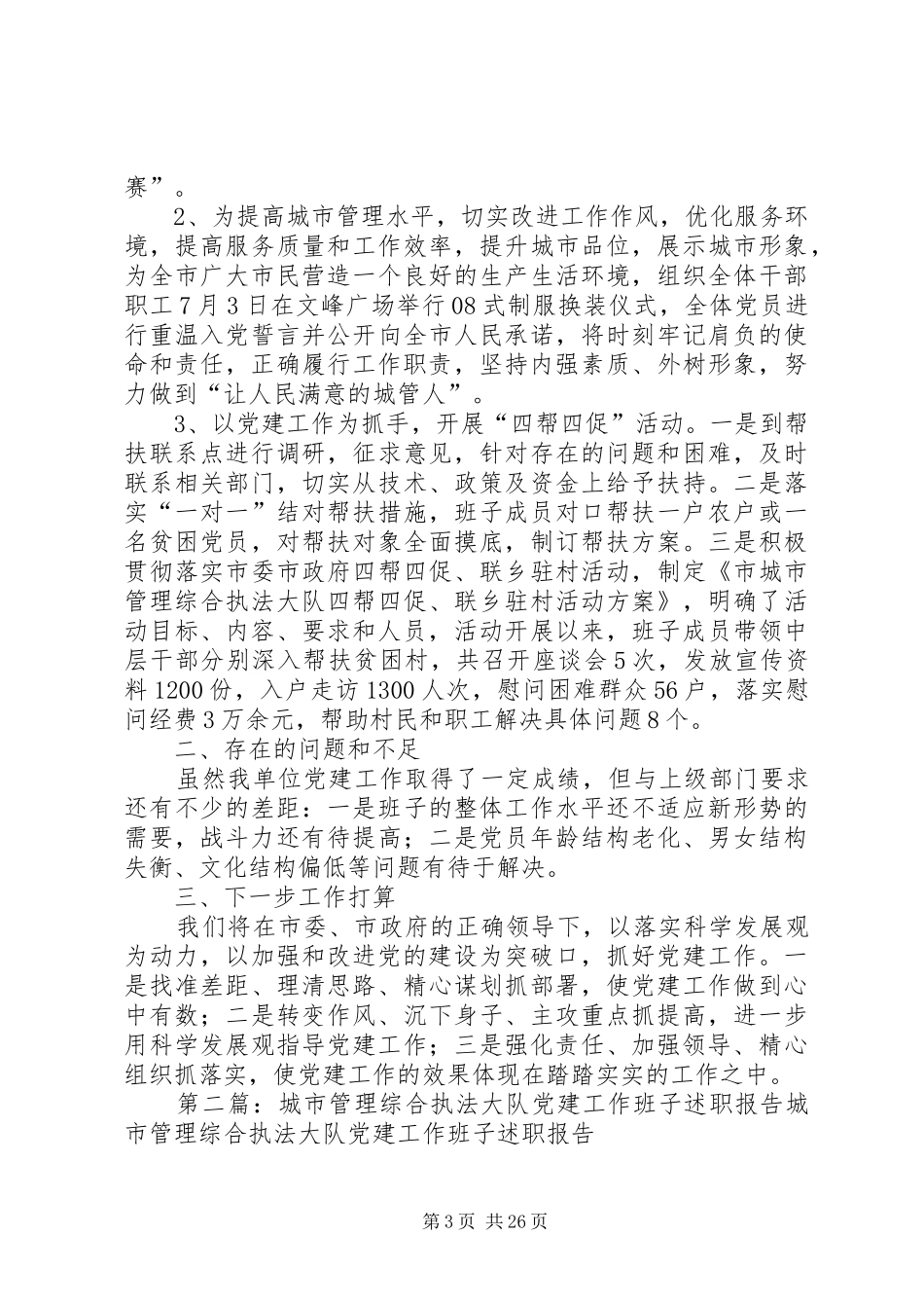 城市管理综合执法大队党建工作班子述职报告_第3页