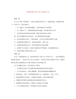 财务出纳人员工作计划怎么写