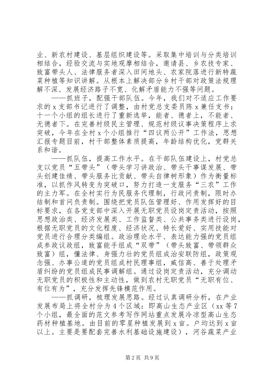 村基层组织建设年终专题述职报告_第2页