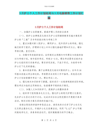 3月护士个人工作计划结尾与3月电脑销售工作计划汇编