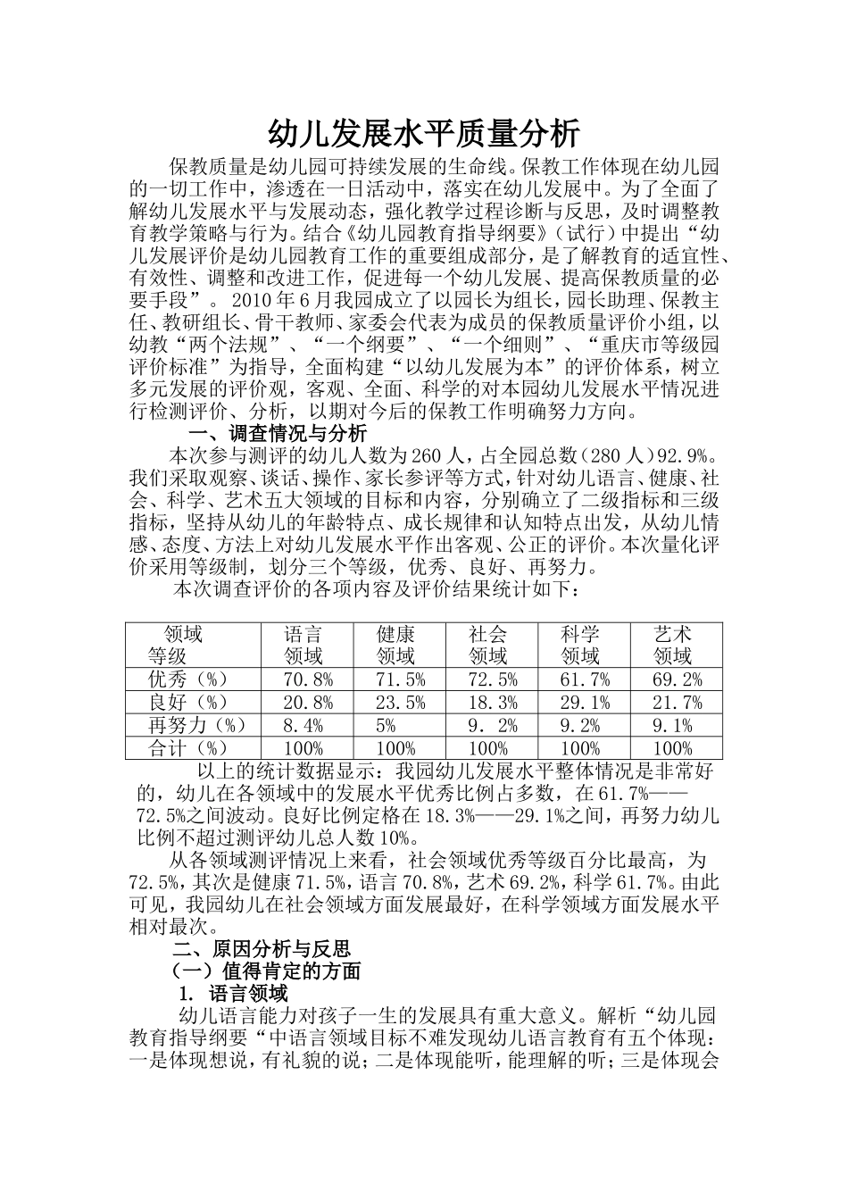 幼儿发展水平质量分析_第1页