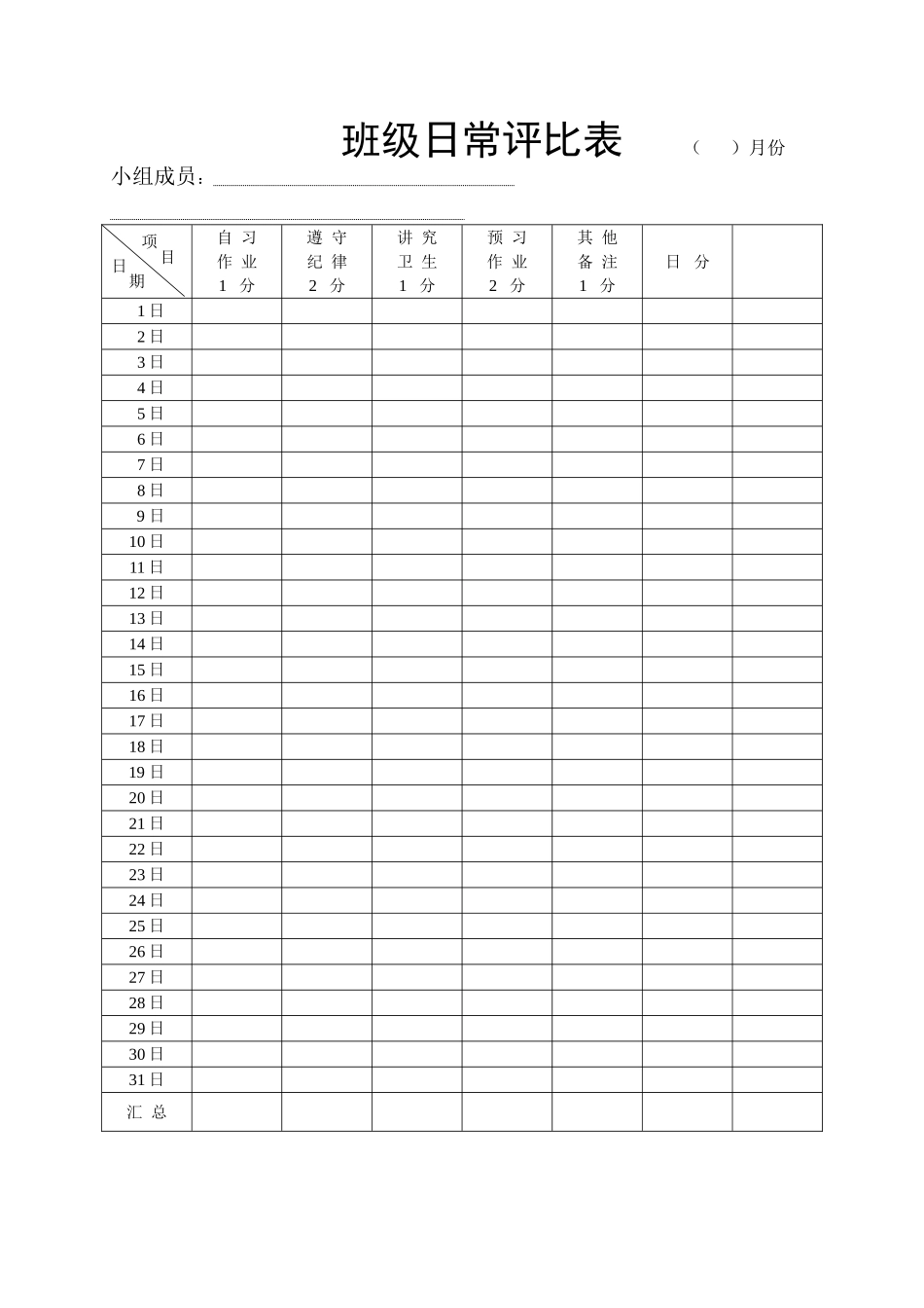 班级日常评比表_第1页