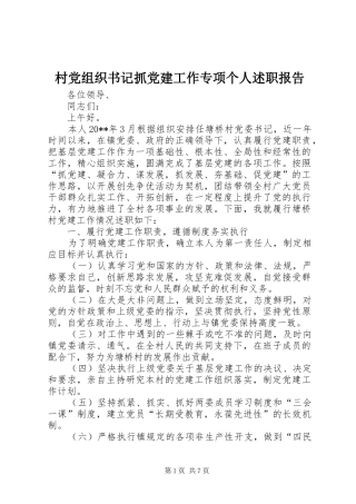 村党组织书记抓党建工作专项个人述职报告