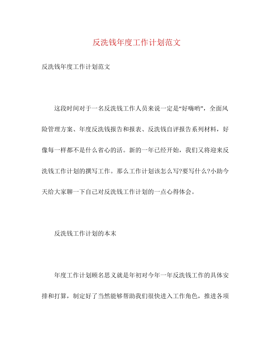 反洗钱年度工作计划范文_第1页