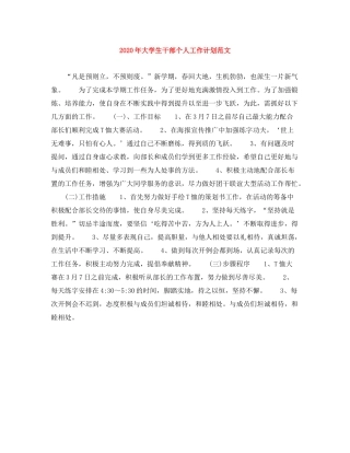 2020年大学生干部个人工作计划范文